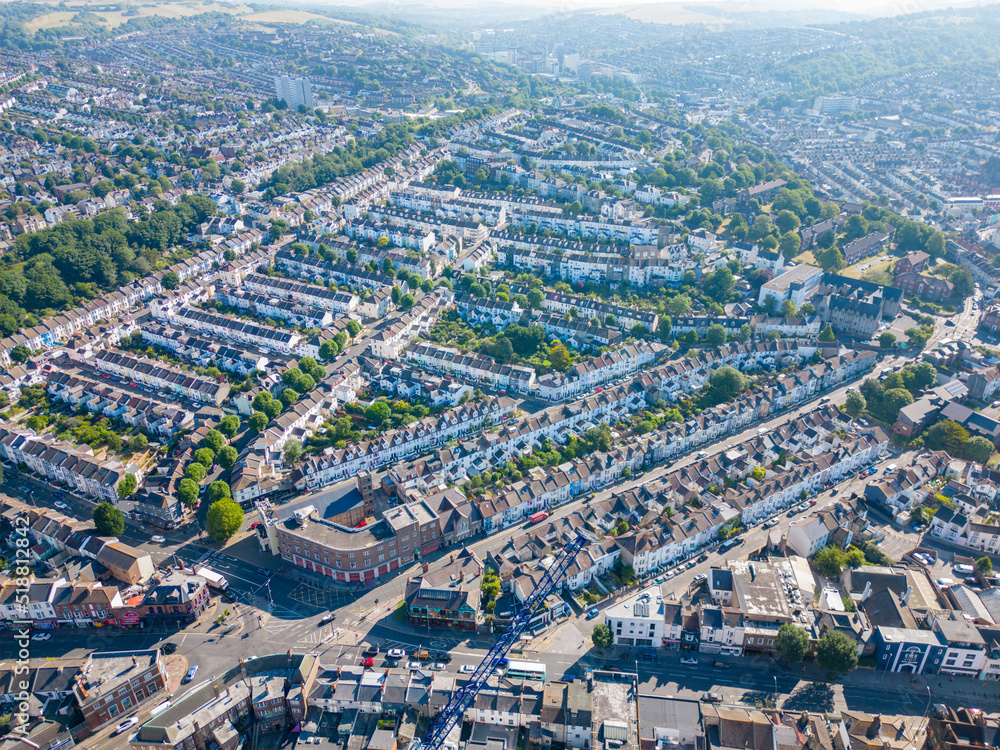 Obraz premium Aerial photo rows of townhomes in Brighton UK