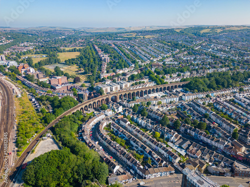 Aerial photo railroad tracks running through Brighton UK