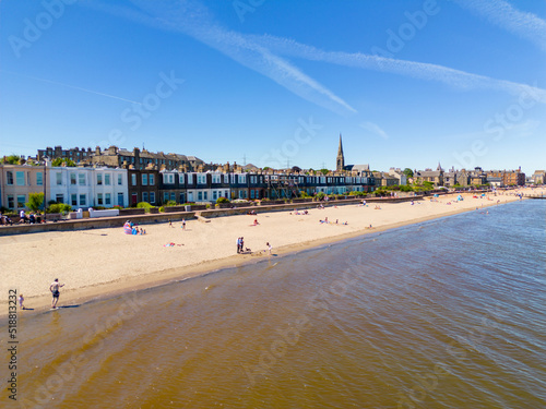 Aerial photo summer in Portofino Beach Edinburgh Scotland UK