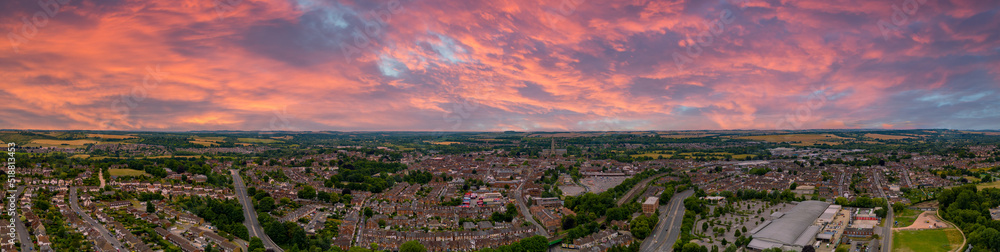 Aerial panoramic photo Salisbury UK with beautiful dramatic sky
