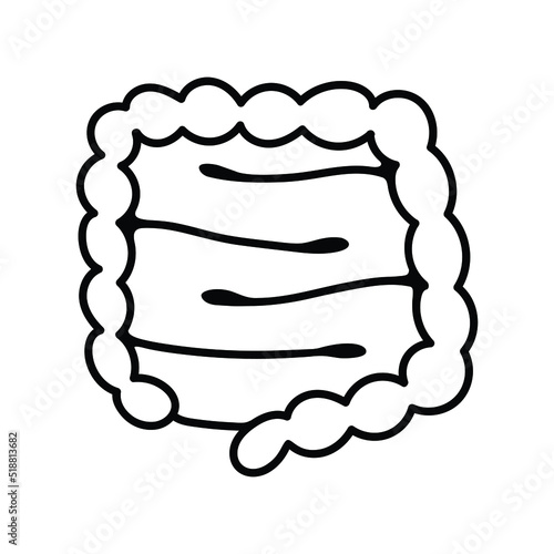 Intestine. The doodle of the internal organ. Black contour drawing, linear icon of the human digestive system