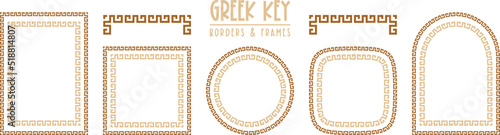 Greek key frames and borders collection. Decorative ancient meander, greece ornamental set, repeated geometric motif. Fframes consist from tiny bricks, easy to resize or change frames proportion