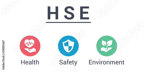 HSE vector infographic illustration concept of health, safety and environment with icons