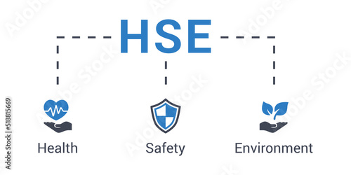 HSE vector infographic illustration concept of health, safety and environment with icons