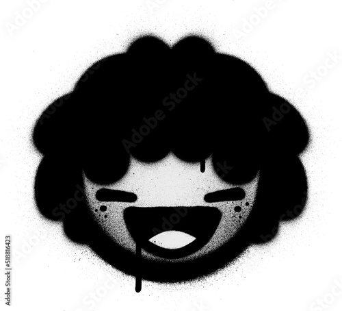 graffiti laughing girl icon sprayed in black over white