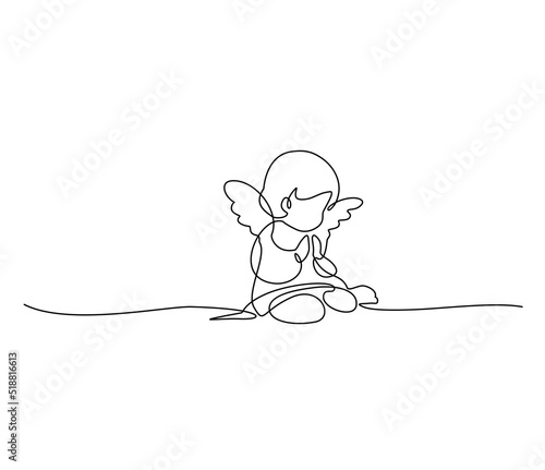 Angel. Continuous line art drawing. Vector illustration for interior, t shirt print, stamp, engraving, packaging, card. 