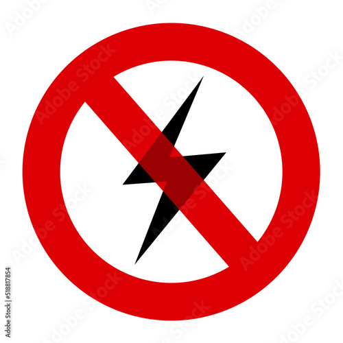 Electricity and electric energy is crossed out as metaphor of blackout electrical power outage. Symbol, sign, icon, pictogram. Vector illustration isolated on white.