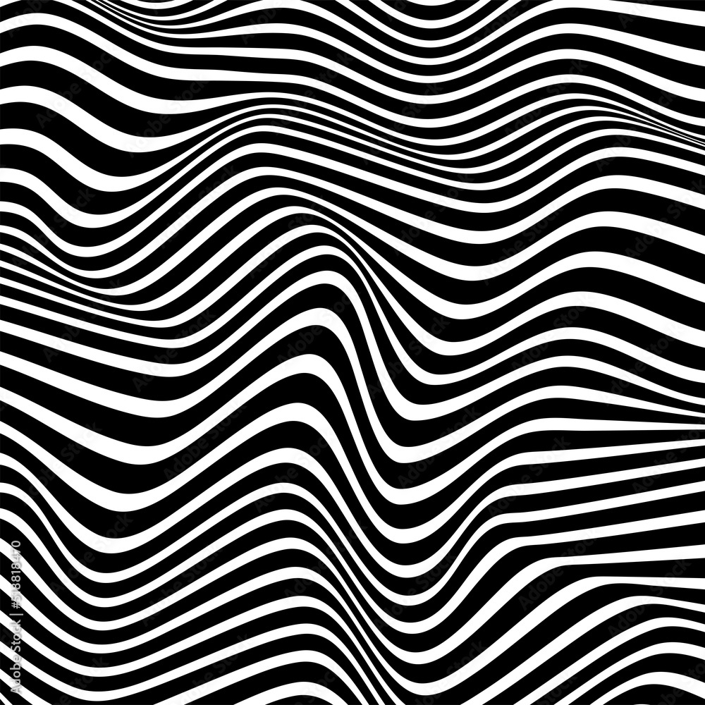 Black and white curved lines abstract optical illusion background