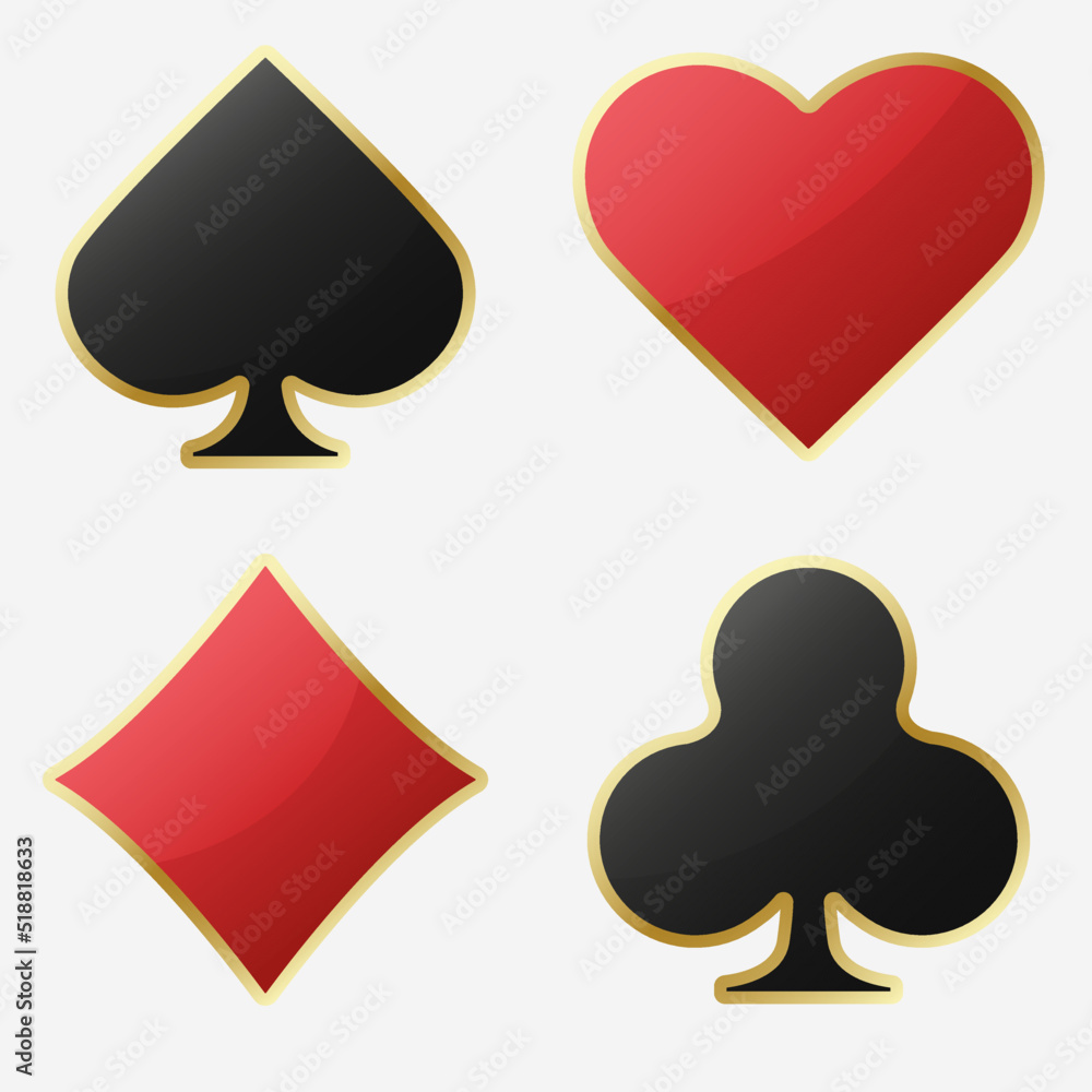 Hearts diamonds clubs spades sign realistic chips. Glossy playing card ...