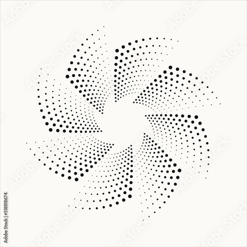 Circle halftone spiral background. dots abstract concentric circle. spiral, swirl, twirl element. Circular and radial dots helix. Segmented circle with rotation.