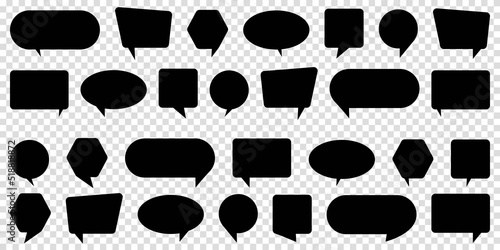 Collection of empty black speech bubble. Set of vector illustration on transparent for design of web site or mobile app.