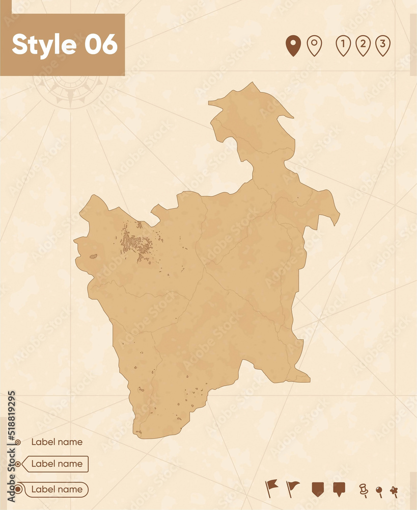 Potosi, Bolivia - map in vintage style, retro style map, sepia, vintage. Vector map.