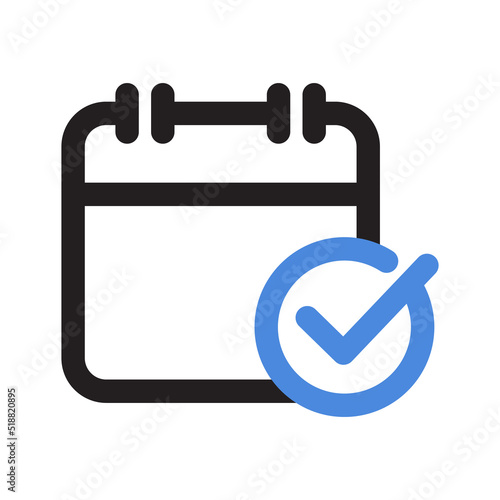 Calendar icon with check mark line. outline vector illustration