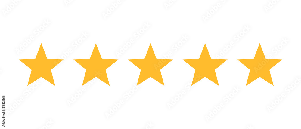 Star rating icon set. Golden star icon set isolated on blank background. Five star flat icon. Star rating icon set. Golden star icon set isolated on blank background. Five star flat icon.