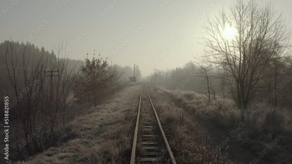 Drone flight over an old narrow gauge railway. Drone flight over an old narrow gauge railway.