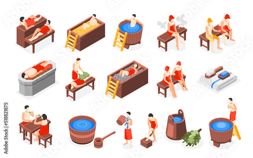 Bathhouse And Spa Relaxing Isometric Recolor Set photo