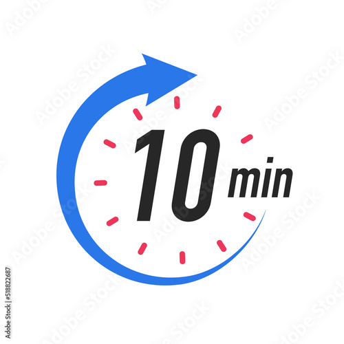 Icon 10 minutes timer color style isolated on white background. Clock, stopwatch, cooking time label. Vector 10 eps