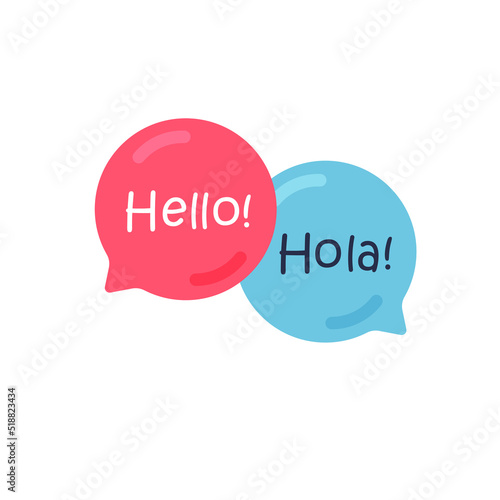Translator app icon. Chat bubbles with english and spanish. Vector illustrationisolated on white background.