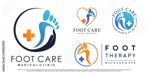 Set collection of foot care medical logo design with hand and creative element Premium Vector