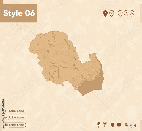 Vestfold Og Telemark, Norway - map in vintage style, retro style map, sepia, vintage. Vector map.