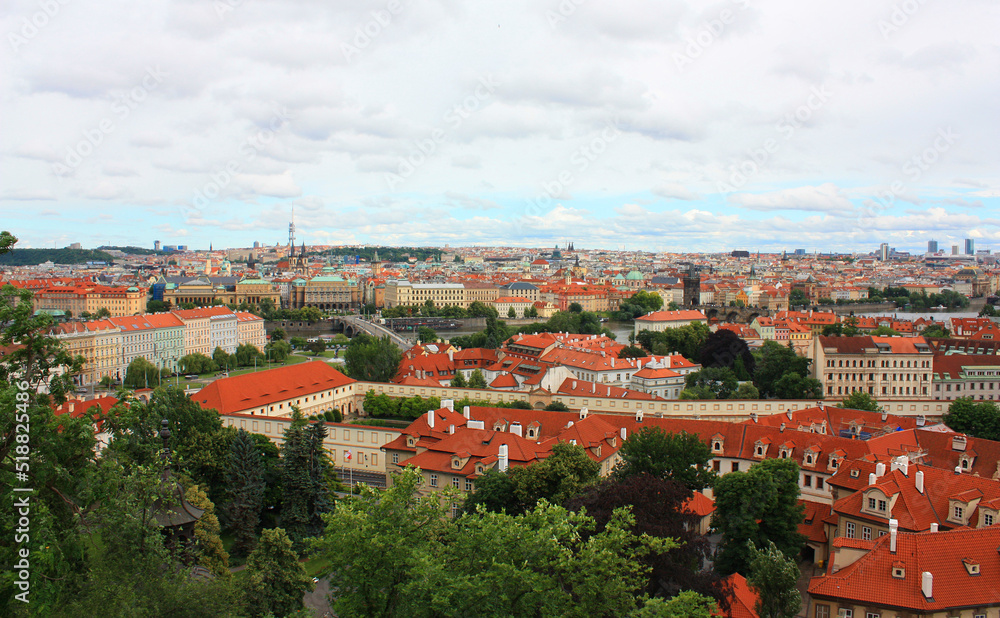 Panorama with red roofs in Prague, Czech Respublic 