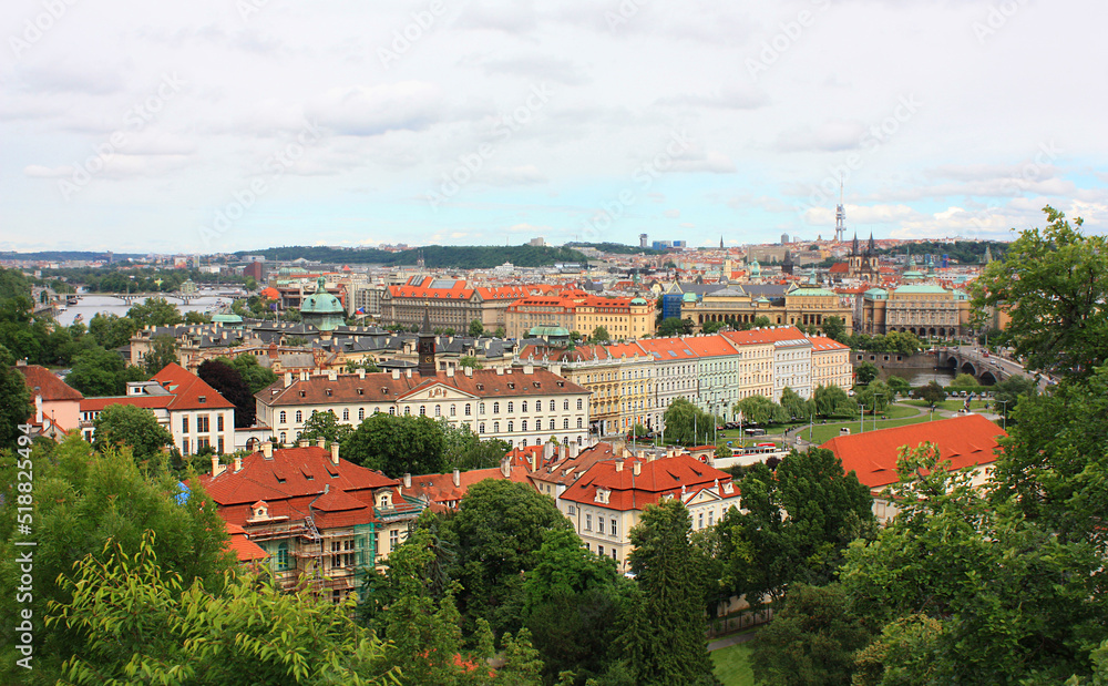 Panorama with red roofs in Prague, Czech Respublic	
