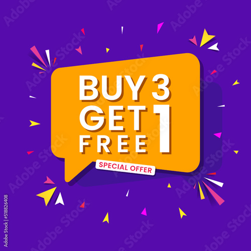 buy 3 get 1 free design template. Shop now illustration banner and poster. Vector template