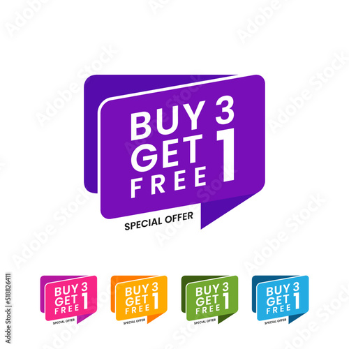 buy 3 get 1 free design template. Shop now illustration banner and poster. Vector template