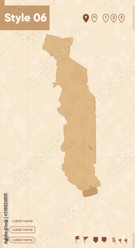 Togo - map in vintage style, retro style map, sepia, vintage. Vector map.