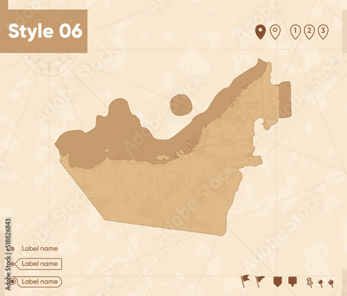 United Arab Emirates - map in vintage style, retro style map, sepia, vintage. Vector map.