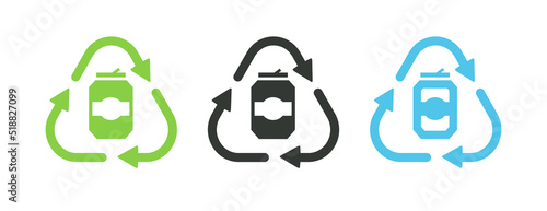 Recycle aluminum can recycle symbol isolated on white background for eco product, nature market, zero waste. Recycling icon. Vector 10 eps
