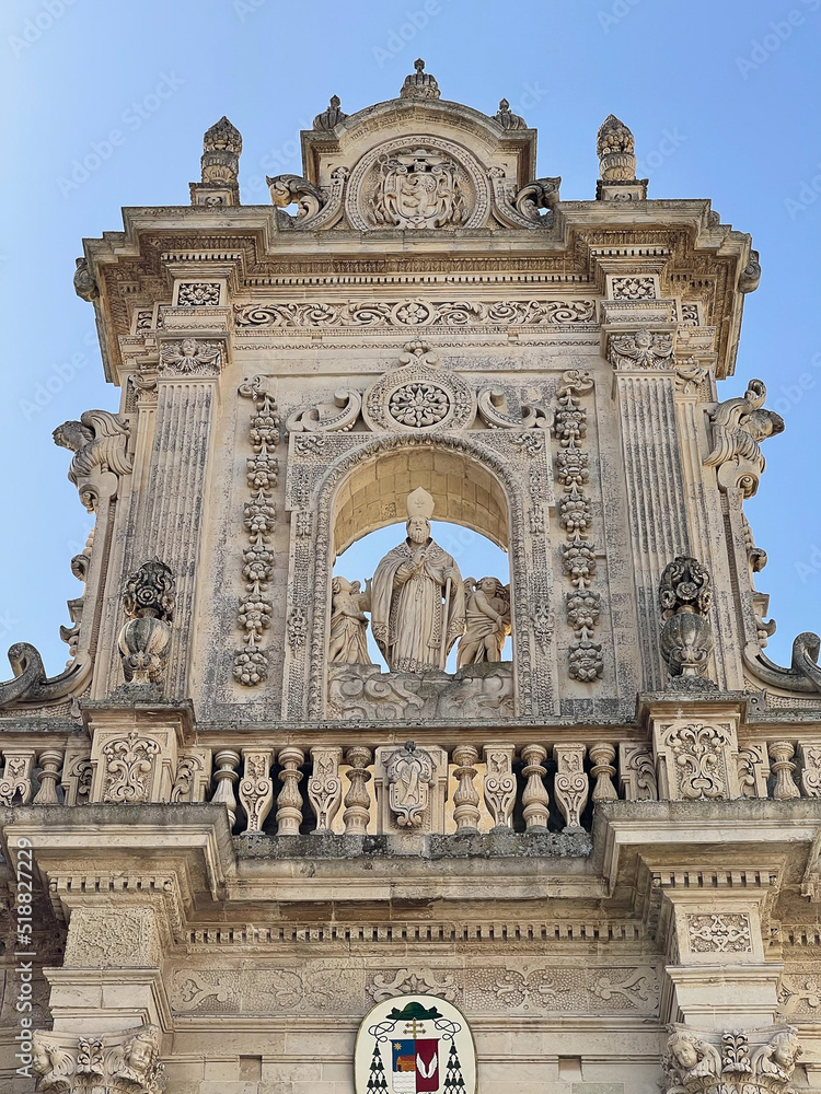 Detail of baroque façade of Lecce Duomo in Puglia, Italy 