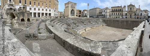 Lecce, Puglia center of town with contrast of Roman Amphitheatre and modern city center