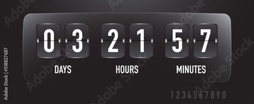 Coutdown sale timer flip board with scoreboard of days, hours, minutes. Time remaining template realistic style isolated on transparent background- web page upcoming event vector. 10 eps © Vladimir Ivankin
