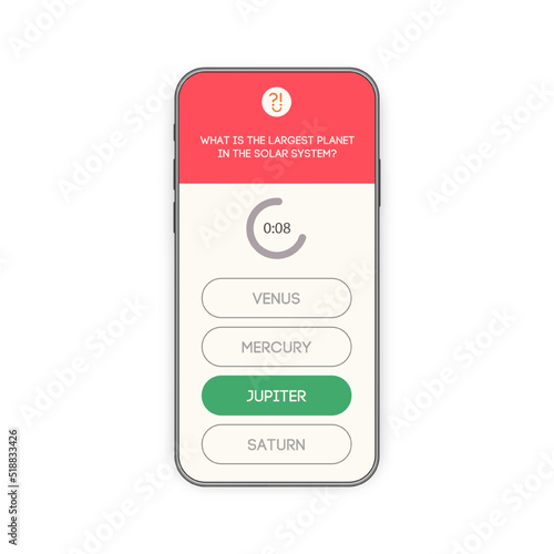 Mobile app question and answers modern flat style for quiz game, exam, tv show, school, examination test. Vector Illustration 10 eps