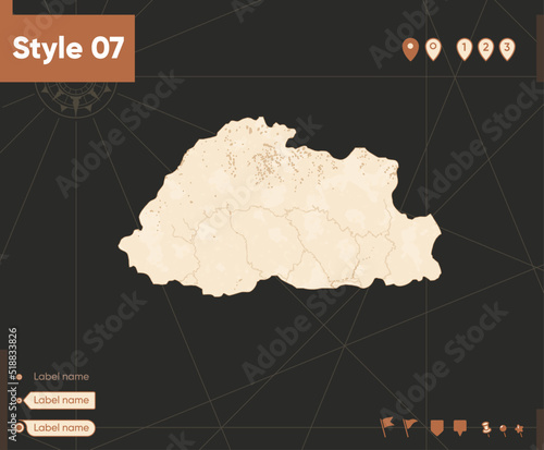 Bhutan - map in vintage style, retro style, sepia, vintage. Vector map.