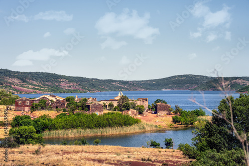 View of the village of Celles on the Shore of the Salagou lake, Hérault, South of France