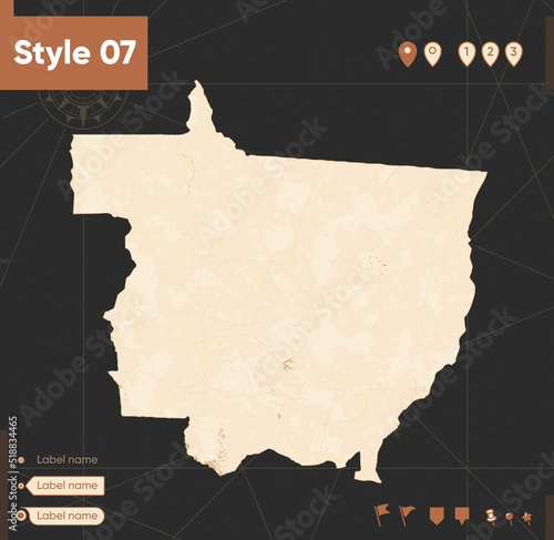Mato Grosso, Brazil - map in vintage style, retro style, sepia, vintage. Vector map.