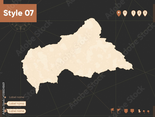 Central African Republic - map in vintage style, retro style, sepia, vintage. Vector map.