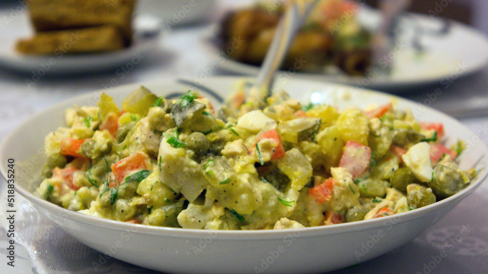 Olivier salad, Russian salad close-up Olivier salad, Russian salad close-up