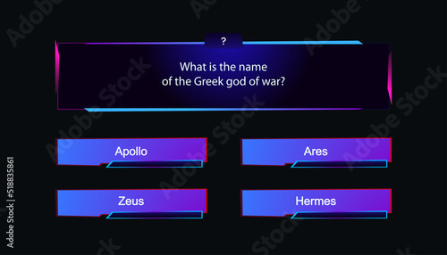 Vector template question and answers neon style for quiz game, exam, tv show, school, examination test. Illustration 10 eps