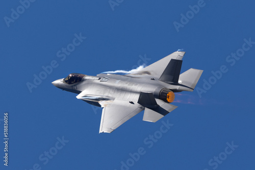 close top view of a F-35A Lightning II with afterburner on