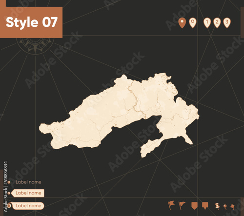 Arunachal Pradesh, India - map in vintage style, retro style, sepia, vintage. Vector map.