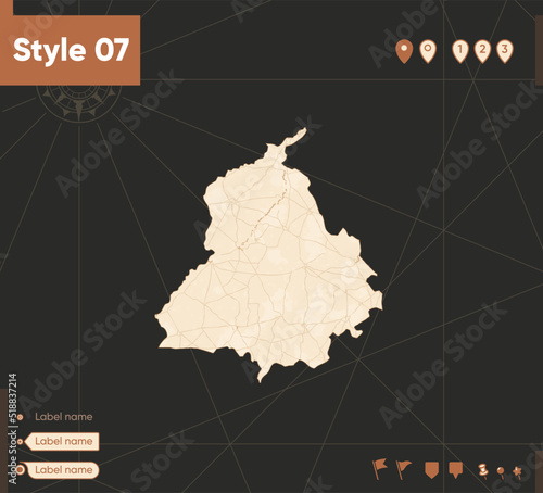 Punjab, India - map in vintage style, retro style, sepia, vintage. Vector map.