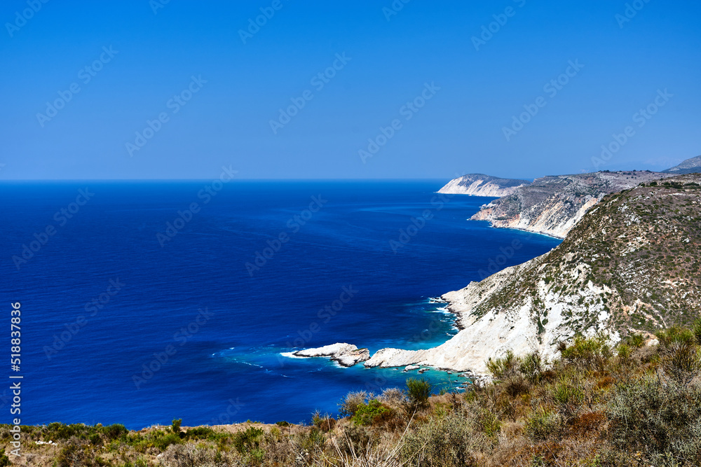 Rocky cliff on the coast of the island  of Kefalonia