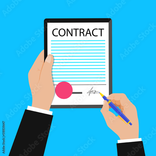 Businessman Signing Contract. Sign contract vector concept. Privacy policy and terms and conditions. Contract Agreement illustration. 10 eps