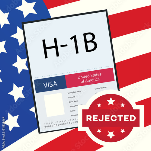 Rejected Visa Type H1B temporary work for workers concept illustration. H1b Visa USA page for the Class R. Vector 10 eps