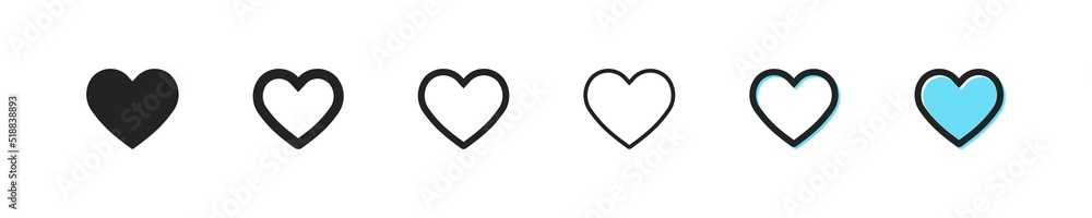 Heart icon. Romantic vector symbol. Simple shape of the heart outline icons. Hearts icons set. Love web icon. Heart icon. Romantic vector symbol. Simple shape of the heart outline icons. Hearts icons set. Love web icon.