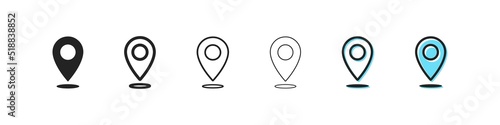 Point icon. Vector symbol of geolocation. Simple outline icons of location. Points icons set. Geotag web icon.