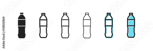 Bottle icon. Mineral water vector symbol. Simple bottle outline icons. Plastic container icons set. Bottles silhouette, web icon.
